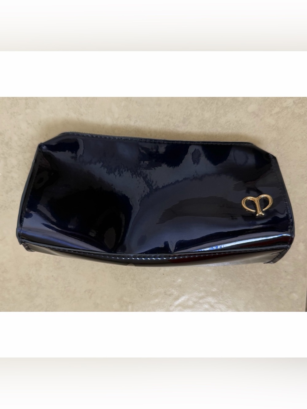 Patent Leather Navy Clutch Bag with Gold Accent